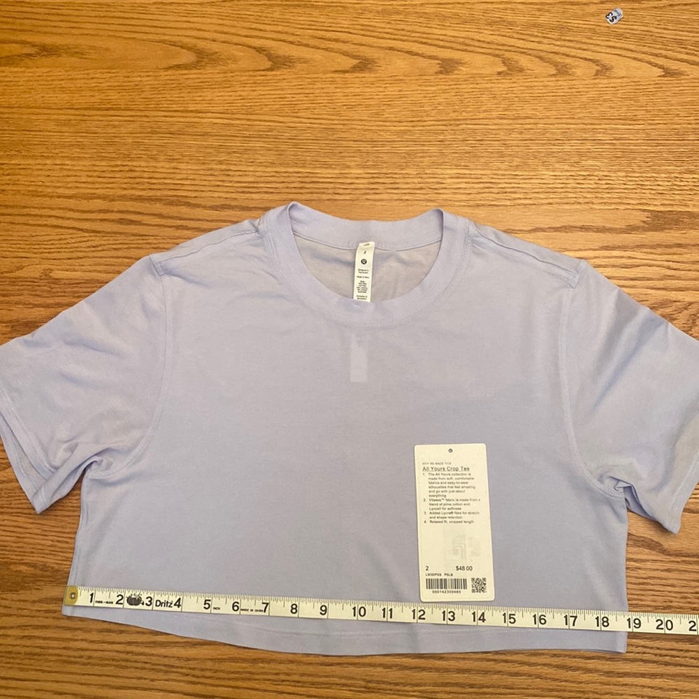 Lululemon All Yours Crop Tee - size 2 in pastel blue